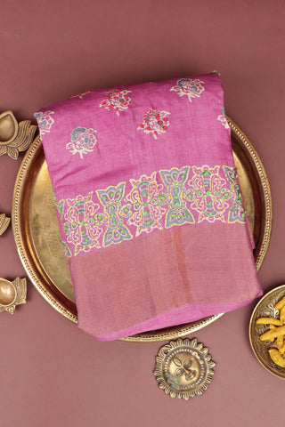 Fancy Tussar Pink Saree