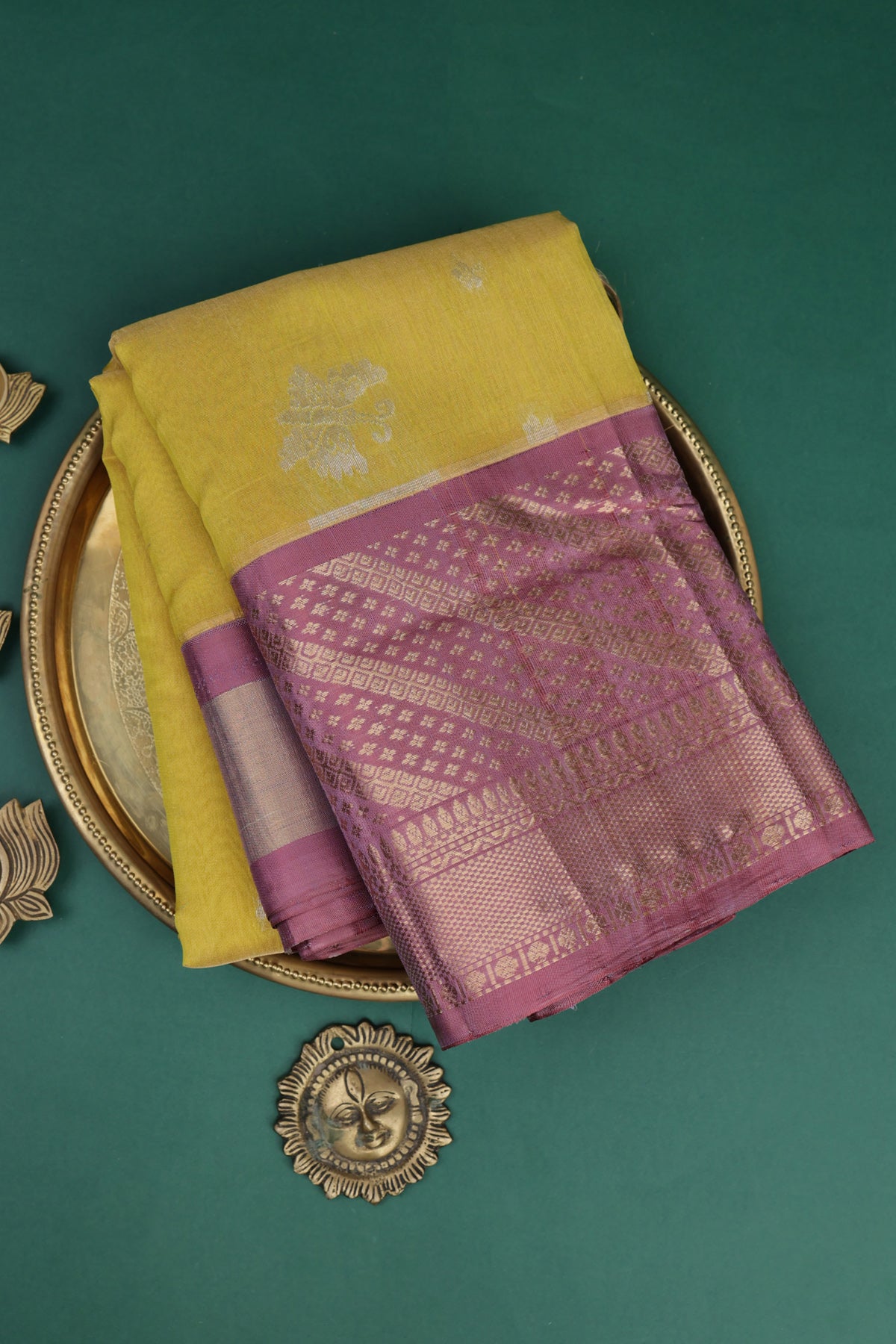 Kuppadam Tissue Mustard Saree