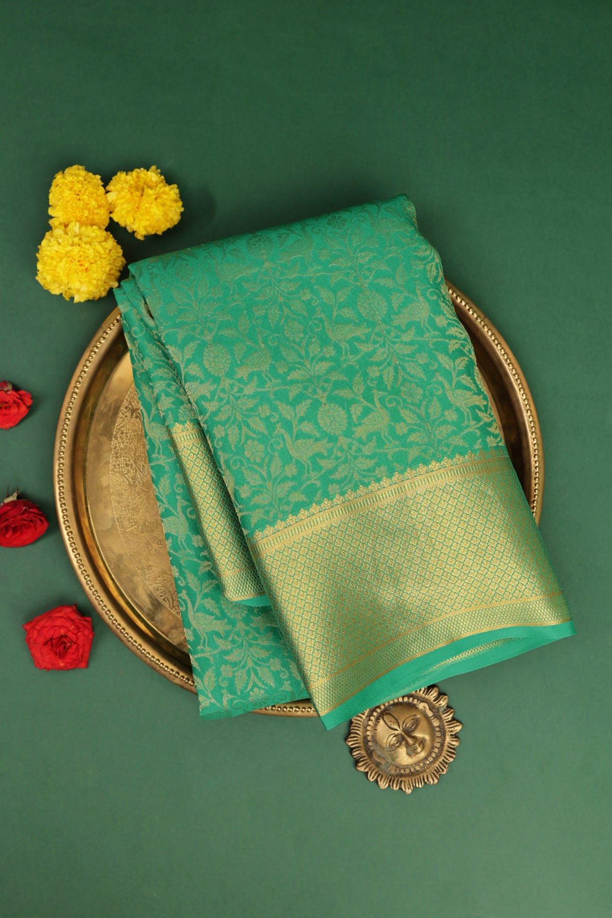 Mysore Crepe Sea Green Saree