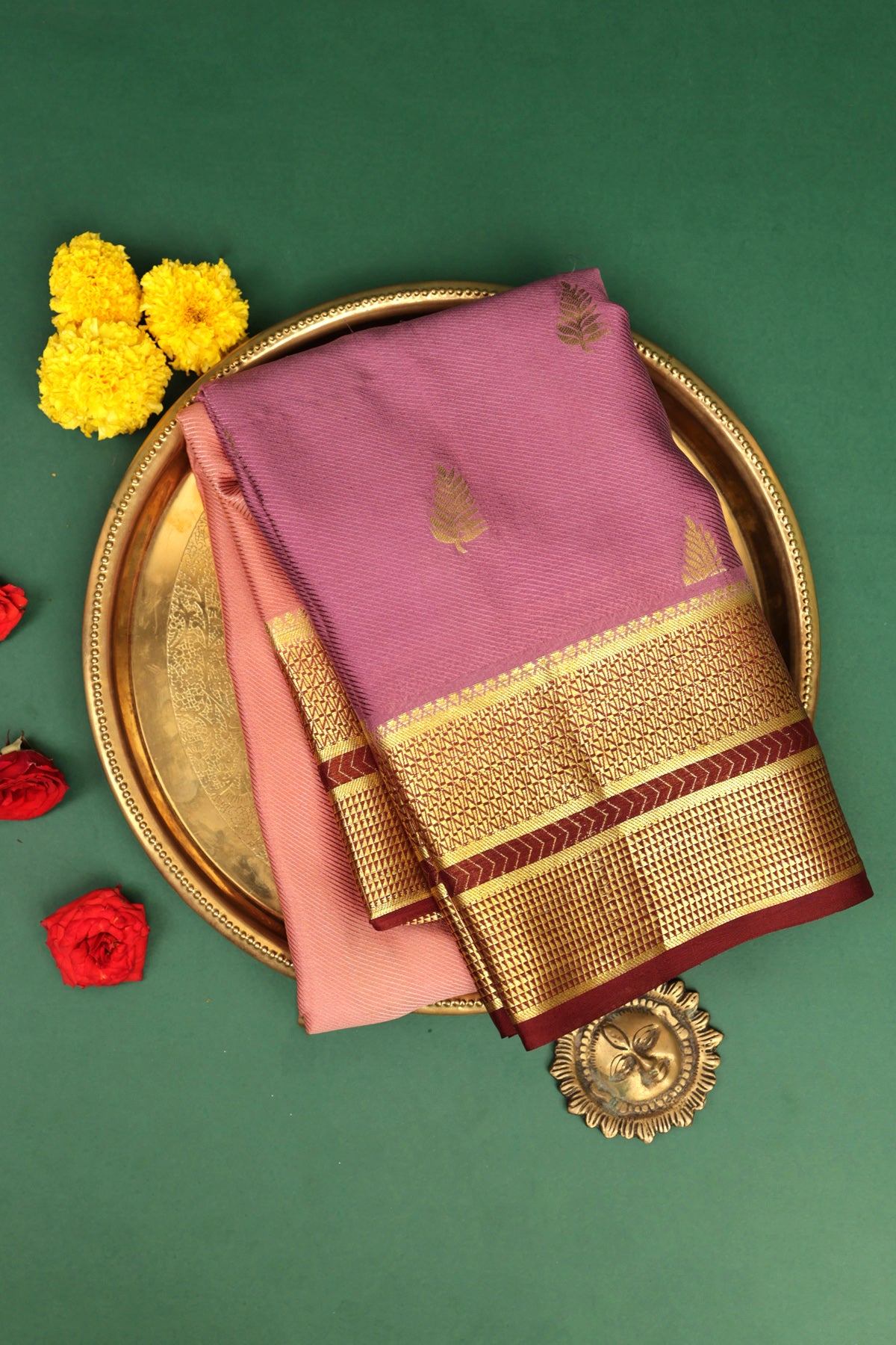 Mysore Crepe Peach Pink Saree