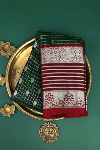 Venkatagiri Silk Dark Green Saree