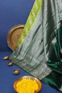 Chiniya Silk Parrot Green Saree