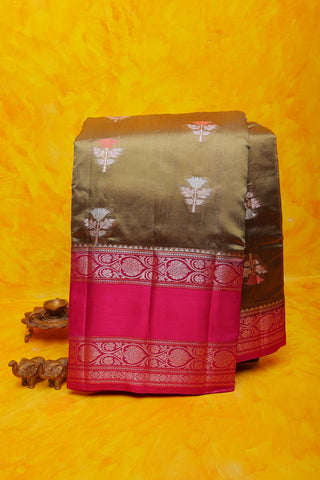 Chiniya Silk Olive Green Saree