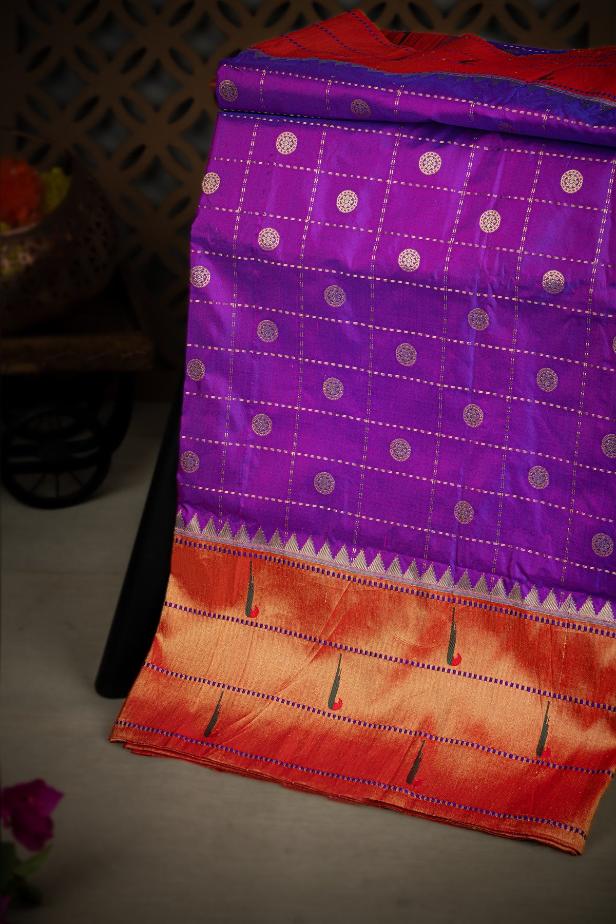 Paithani Silk Checks And Buttis Purple Saree