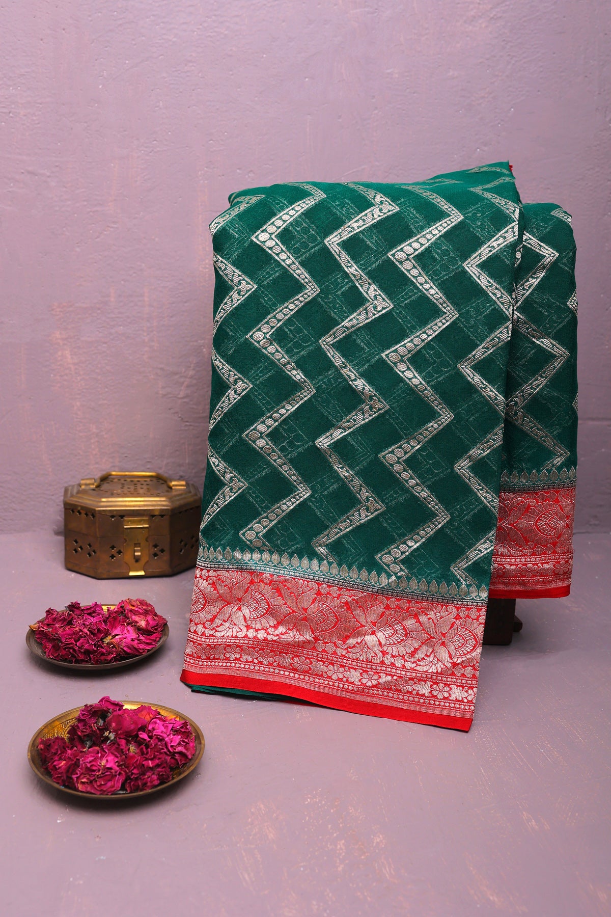 Kaddi Georgette Bottle Green Saree