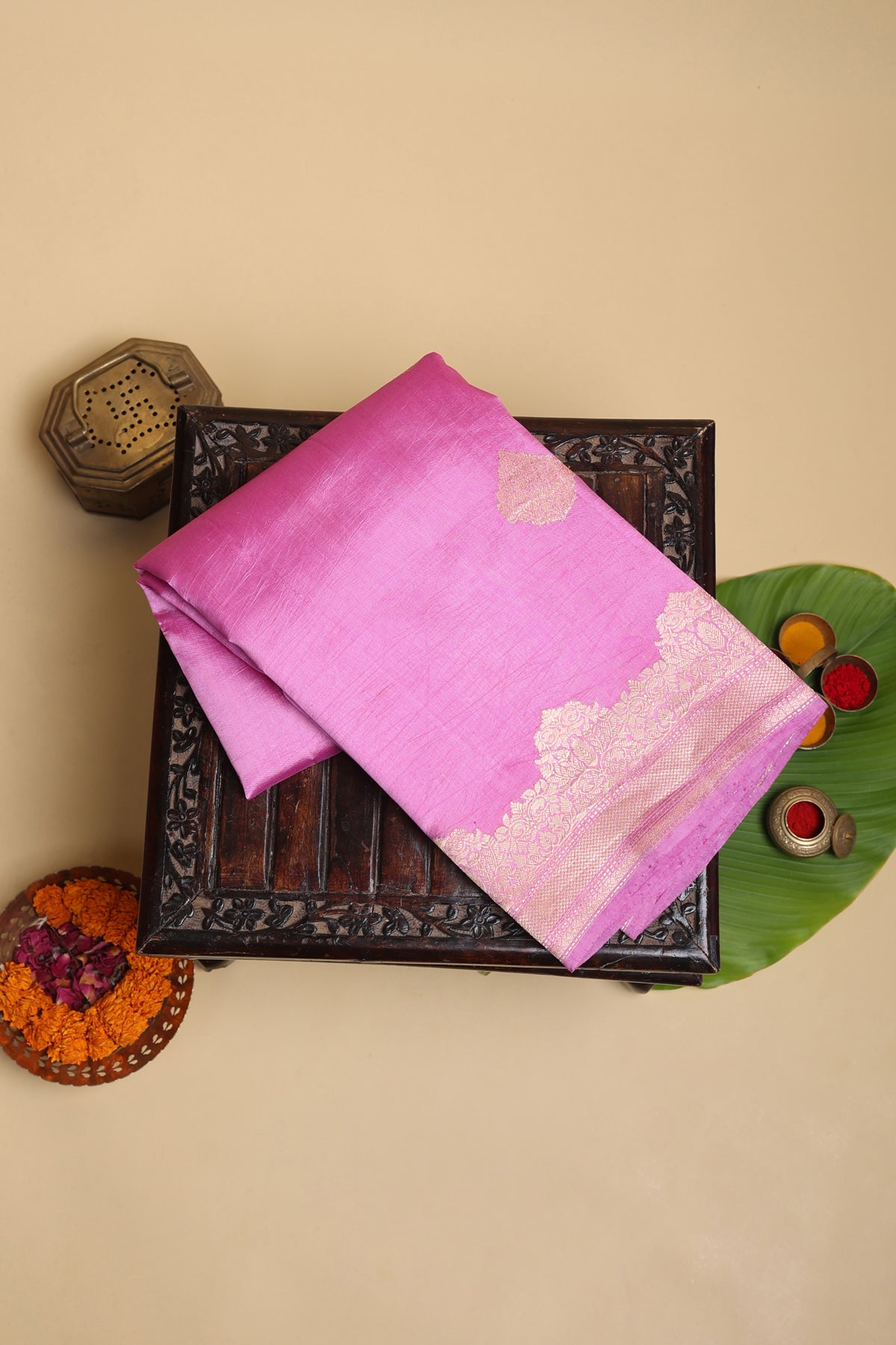 Matka Silk Baby Pink Saree