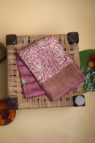 Designer Tussar Onion Pink Saree