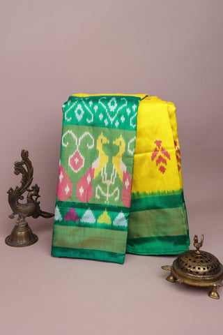 Ikat Silk Yellow Saree