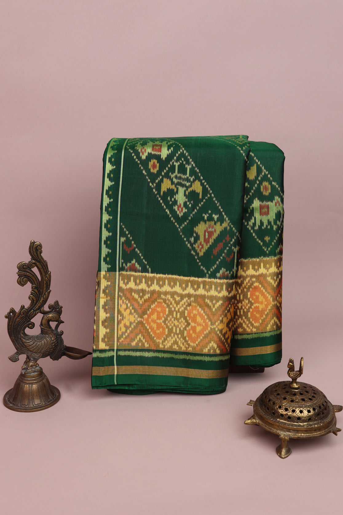 Patola Silk Bottle Green Saree