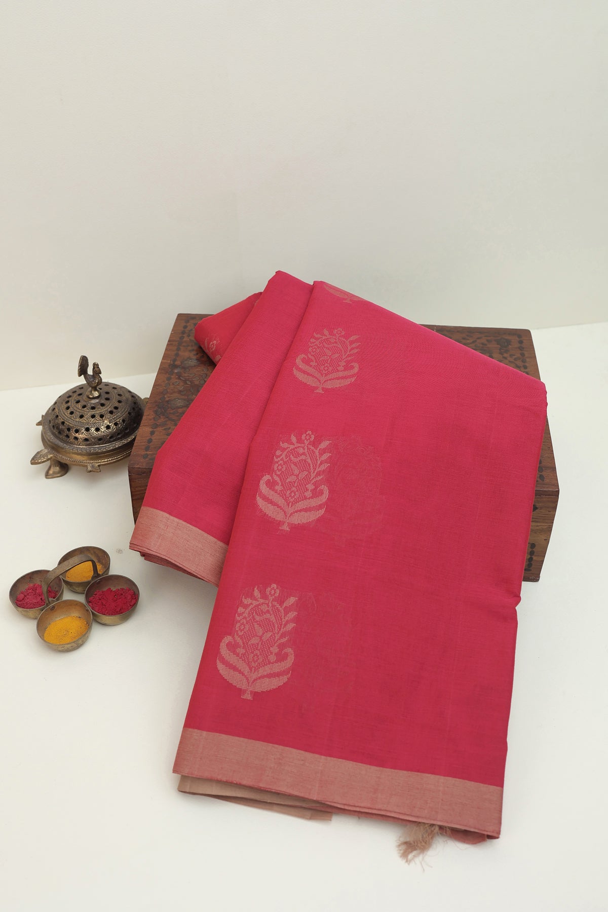 Kanchi Cotton Red Saree