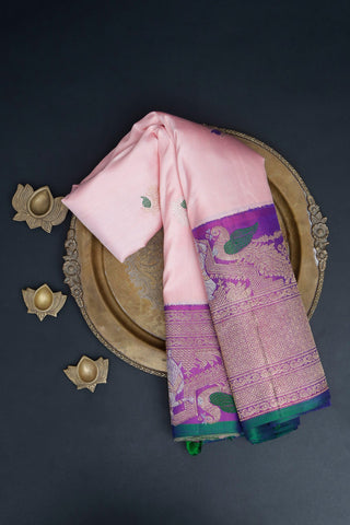 Gadwal Silk Baby Pink Saree