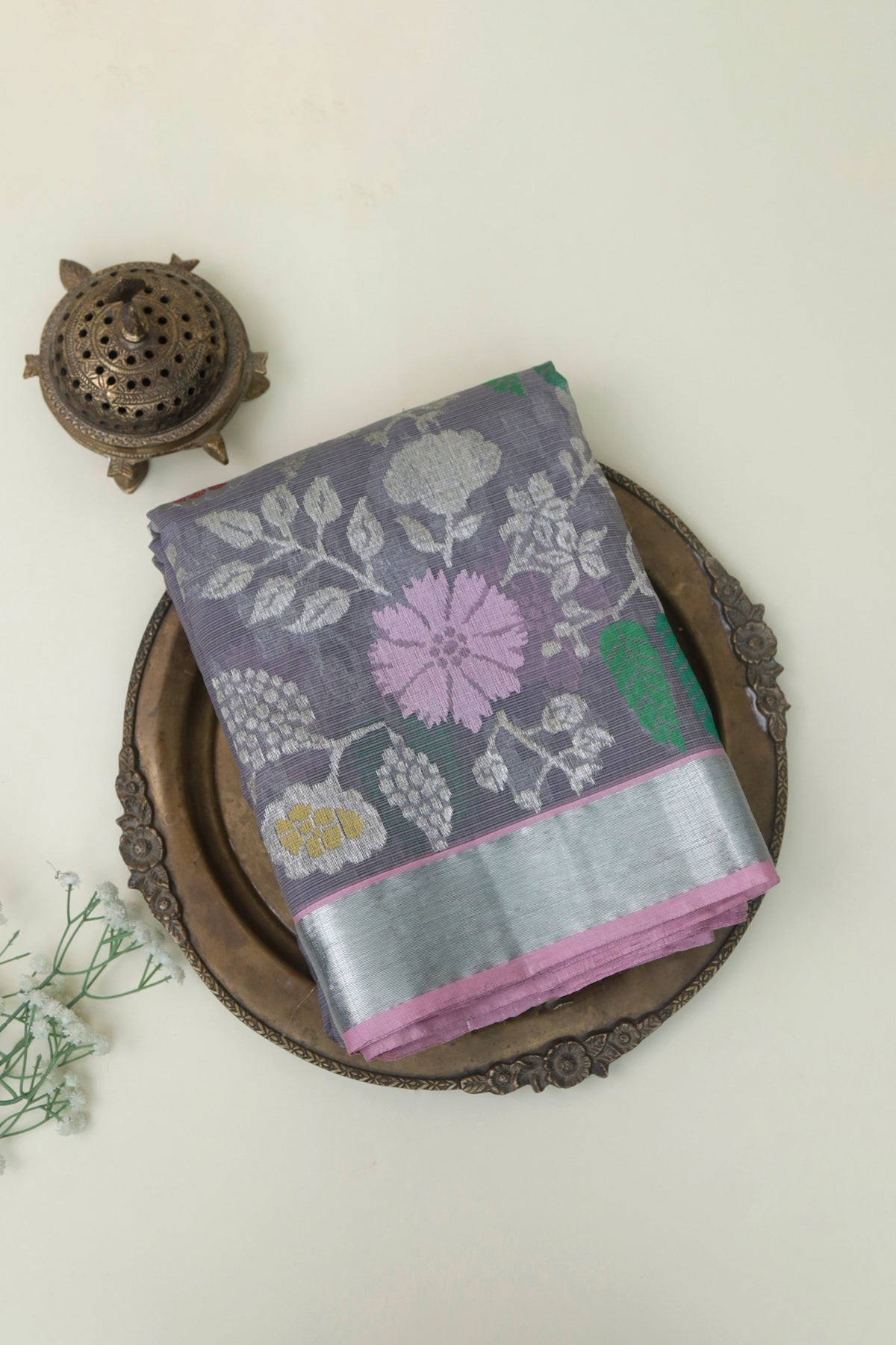 Zari Kota Cotton Grey Saree