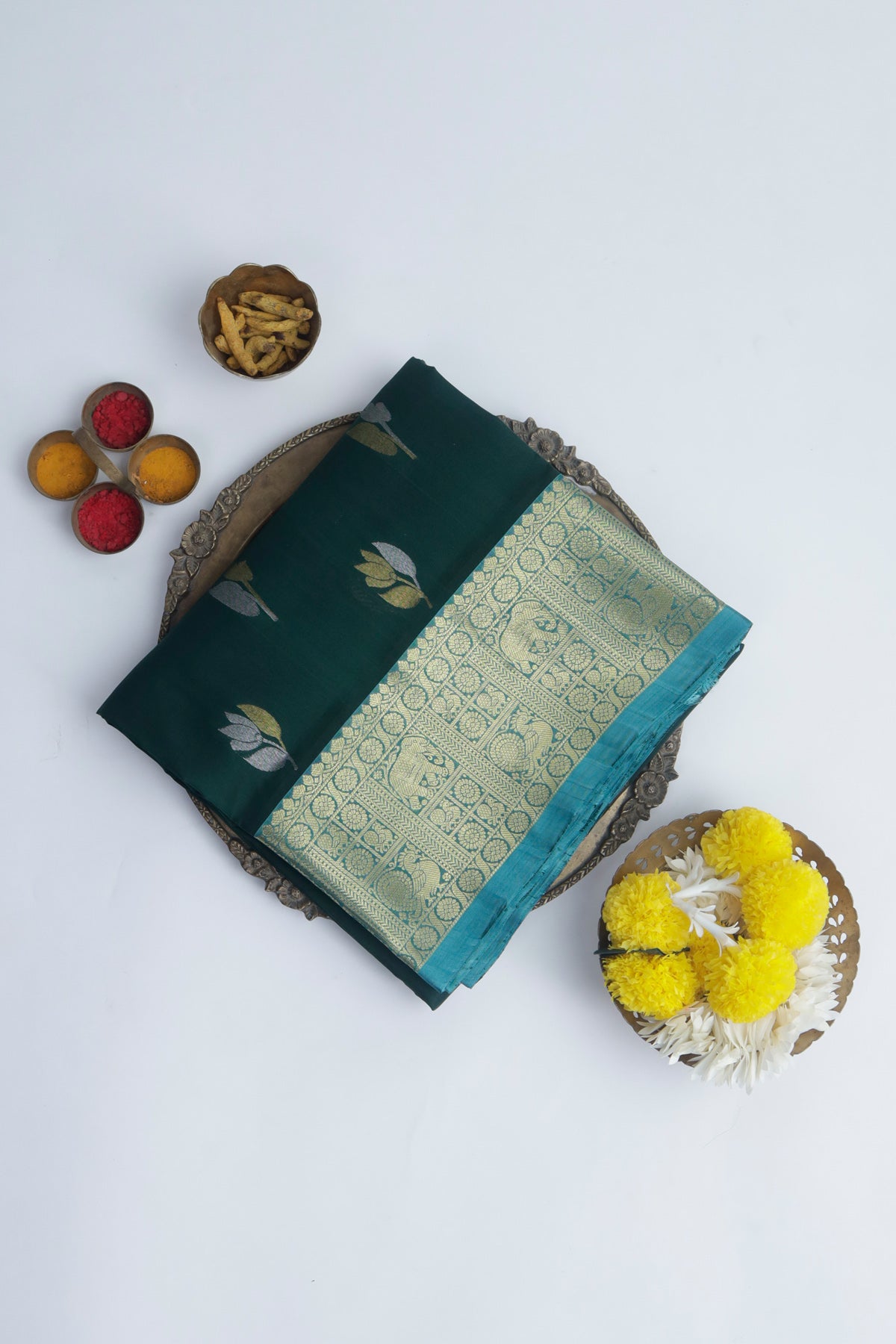 Venkatagiri Silk Bottle Green Saree