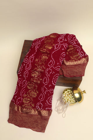 Bandhani Silk Maroon Saree