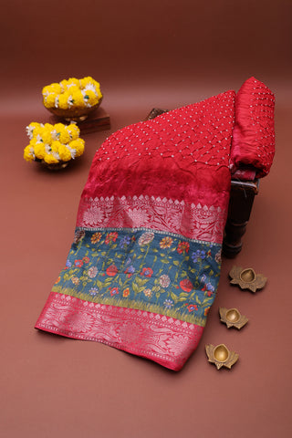 Bandhani Silk Red Saree