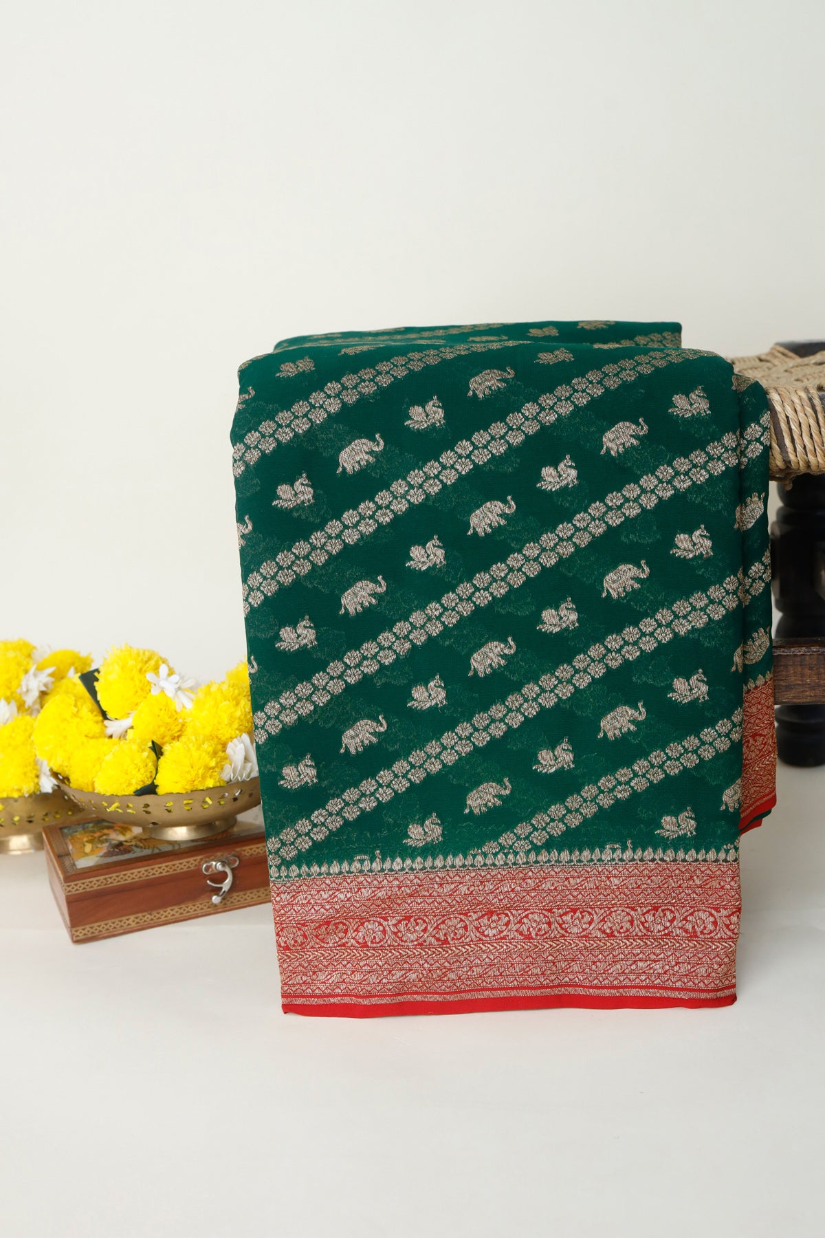 Banarasi Georgette Dark Green Saree