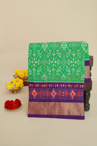 Ikat Silk Parrot Green Saree