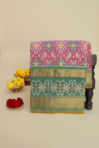 Ikat Silk Peach Saree