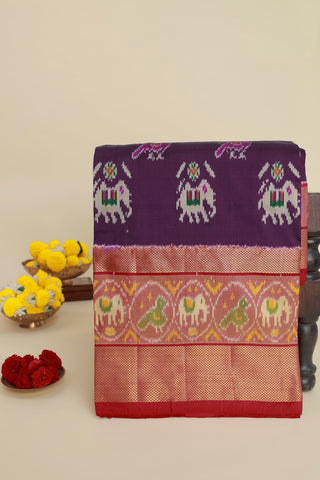 Ikat Silk Dark Violet Saree