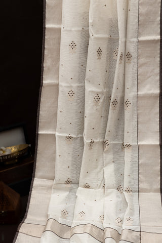 Chanderi Sico Motifs Off White Saree