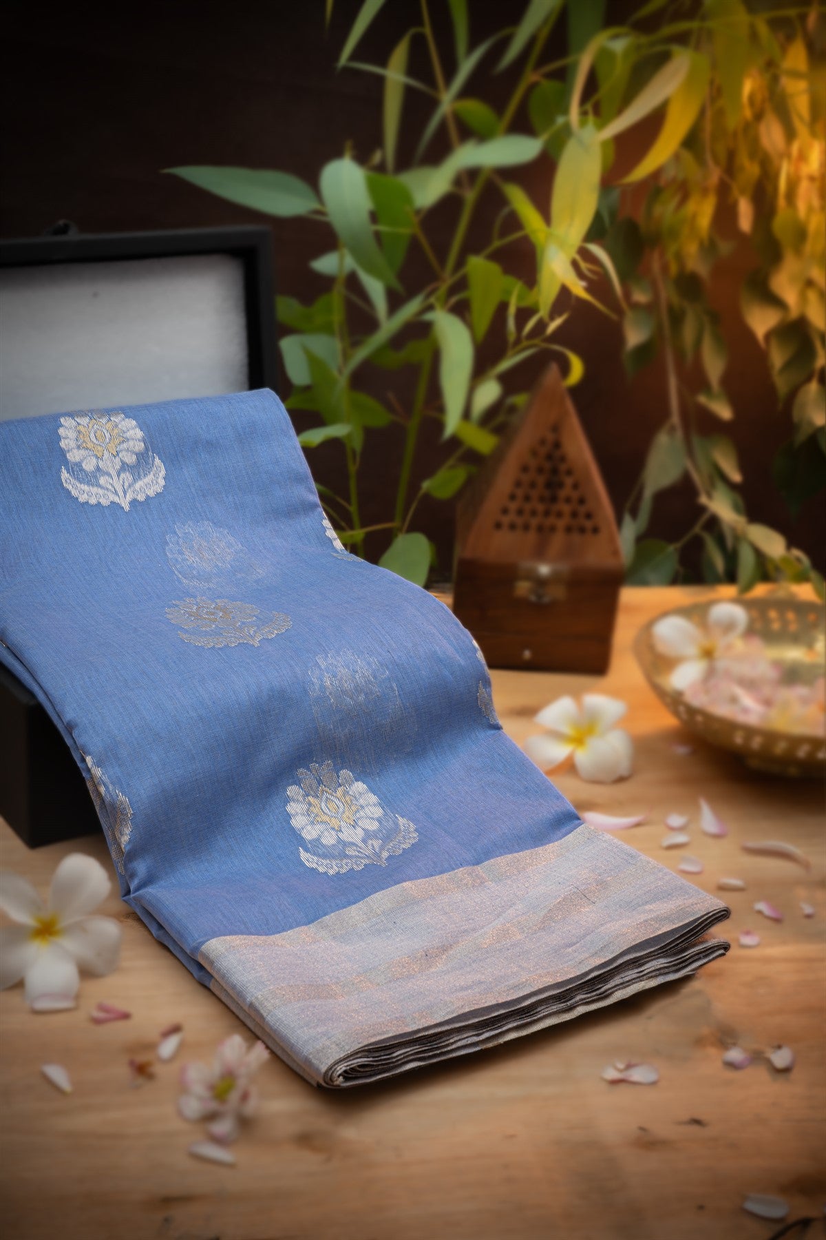 Chanderi Sico Motifs Light Blue Saree