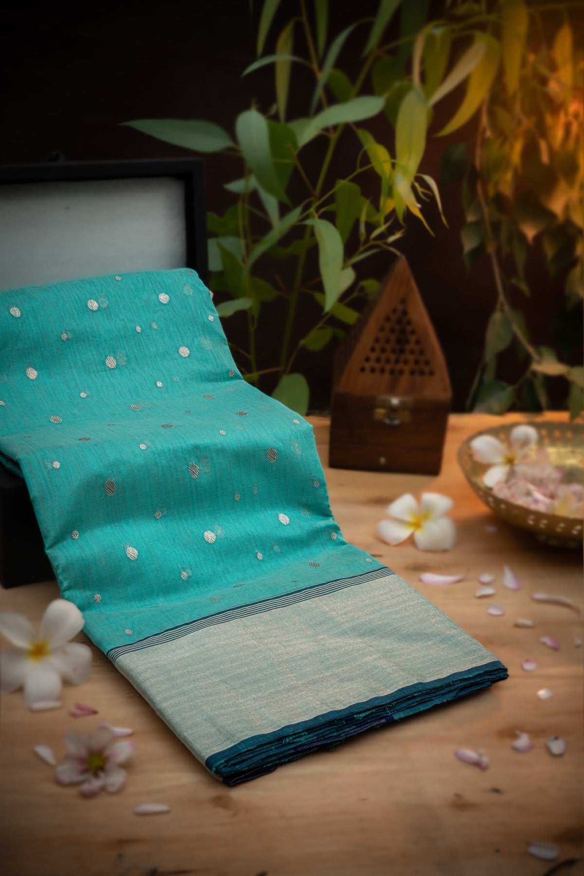 Chanderi Sico Buttis Sea Green Saree