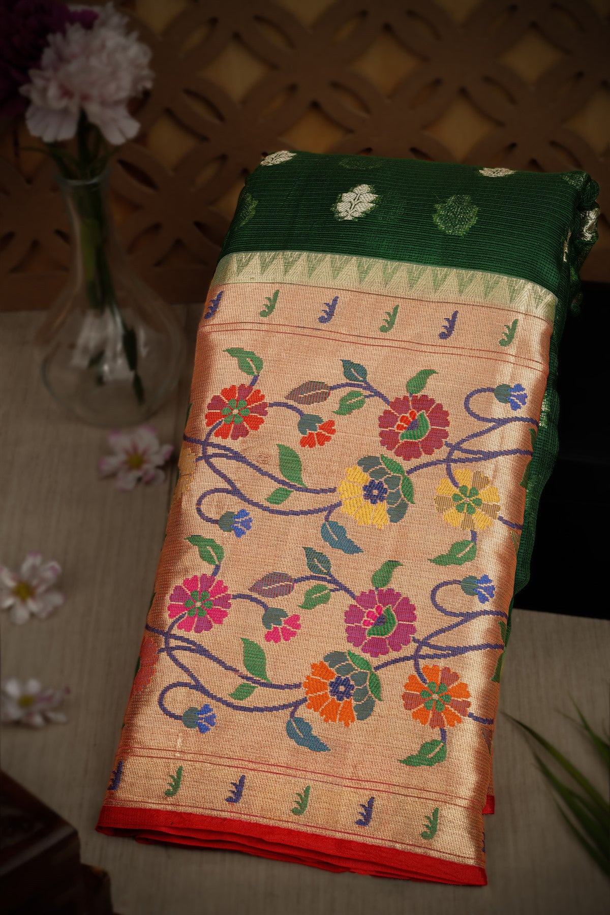 Designer Silk Kota Green Saree