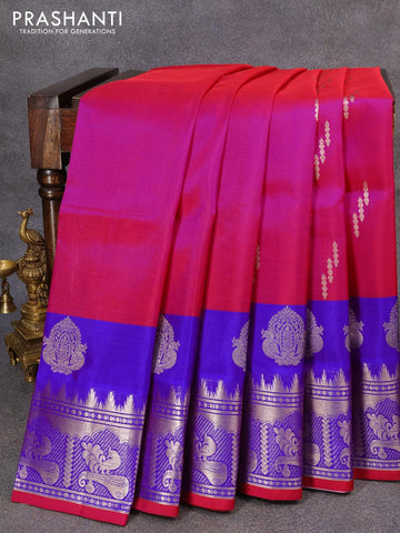 Venkatagiri silk saree pink and blue with silver zari woven buttas and long rich silver zari woven border