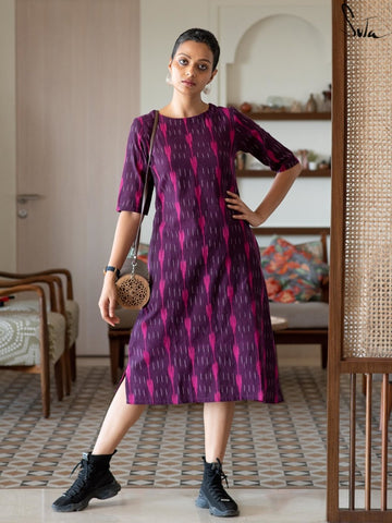 Pure cotton midi dress Kalamkari print in maroon xs to 3xl