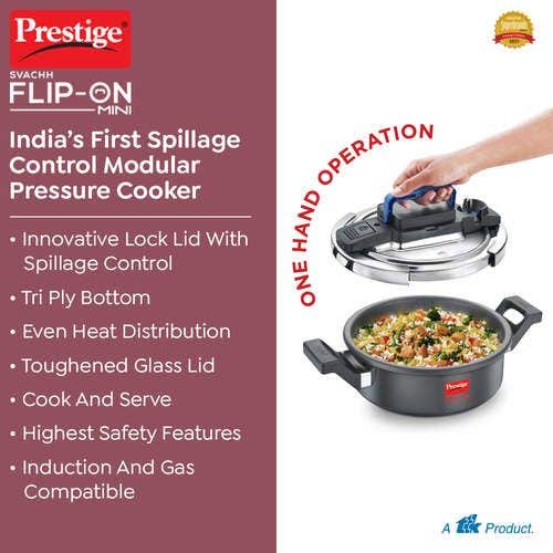 Stainless Steel Outer Lid Prestige Flip-On Pressure Cooker, For Home,  Capacity: 5 Litre