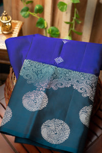 Mandir Royal Blue & Peacock Green Coimbatore Buttis Saree