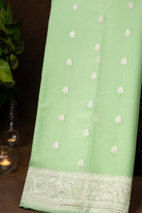 Mandir Pista Green & Pista Green Banarasi Buttis Saree