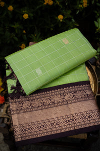 Varamahalakshmi Pista Green & Brown Kuppadam Checks And Buttis Saree