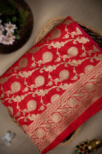 Varamahalakshmi Red & Gold Banarasi Jaal Saree