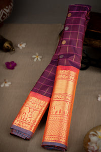 Varamahalakshmi Wine & Peach Pink Gadwal Checks And Buttis Saree