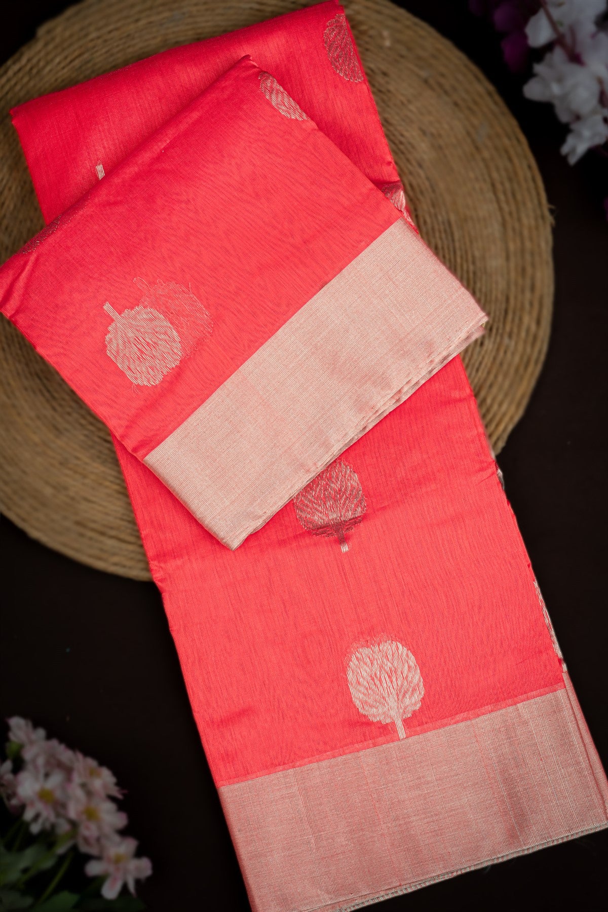 Mandir Pink & Silver Chanderi Motifs Saree