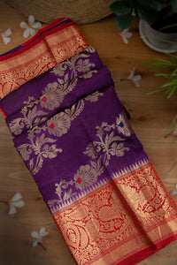 Mandir Violet & Maroon Fancy Floral Jaal Saree