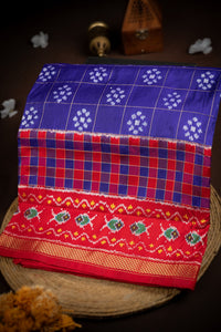 Mandir Royal Blue & Maroon Kanchi Ikat Checks And Buttis Saree