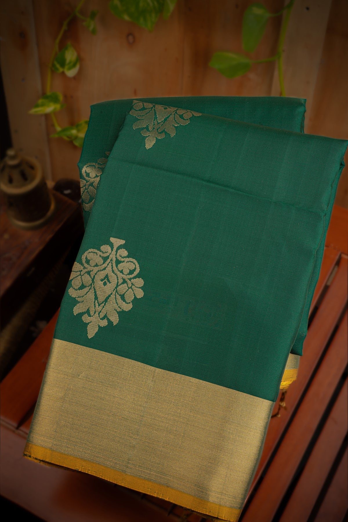 Mandir Bottle Green & Yellow Coimbatore Motifs Saree