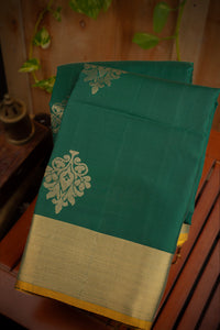 Mandir Bottle Green & Yellow Coimbatore Motifs Saree