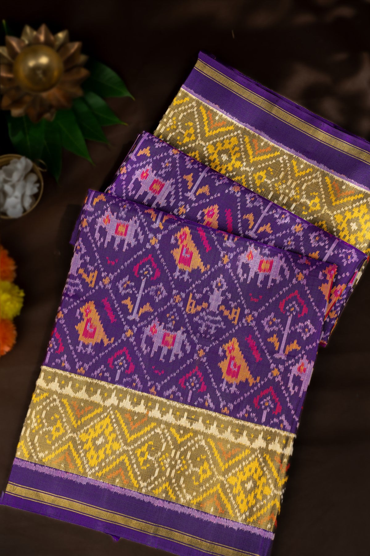 Varamahalakshmi Purple & Olive Green Patola Ikat Saree